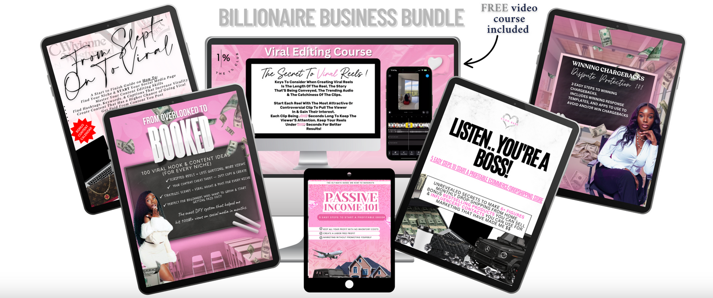 Billionaire Business Bundle 💰 (7 ebooks in 1 + FREE EDITING REELS COURSE)